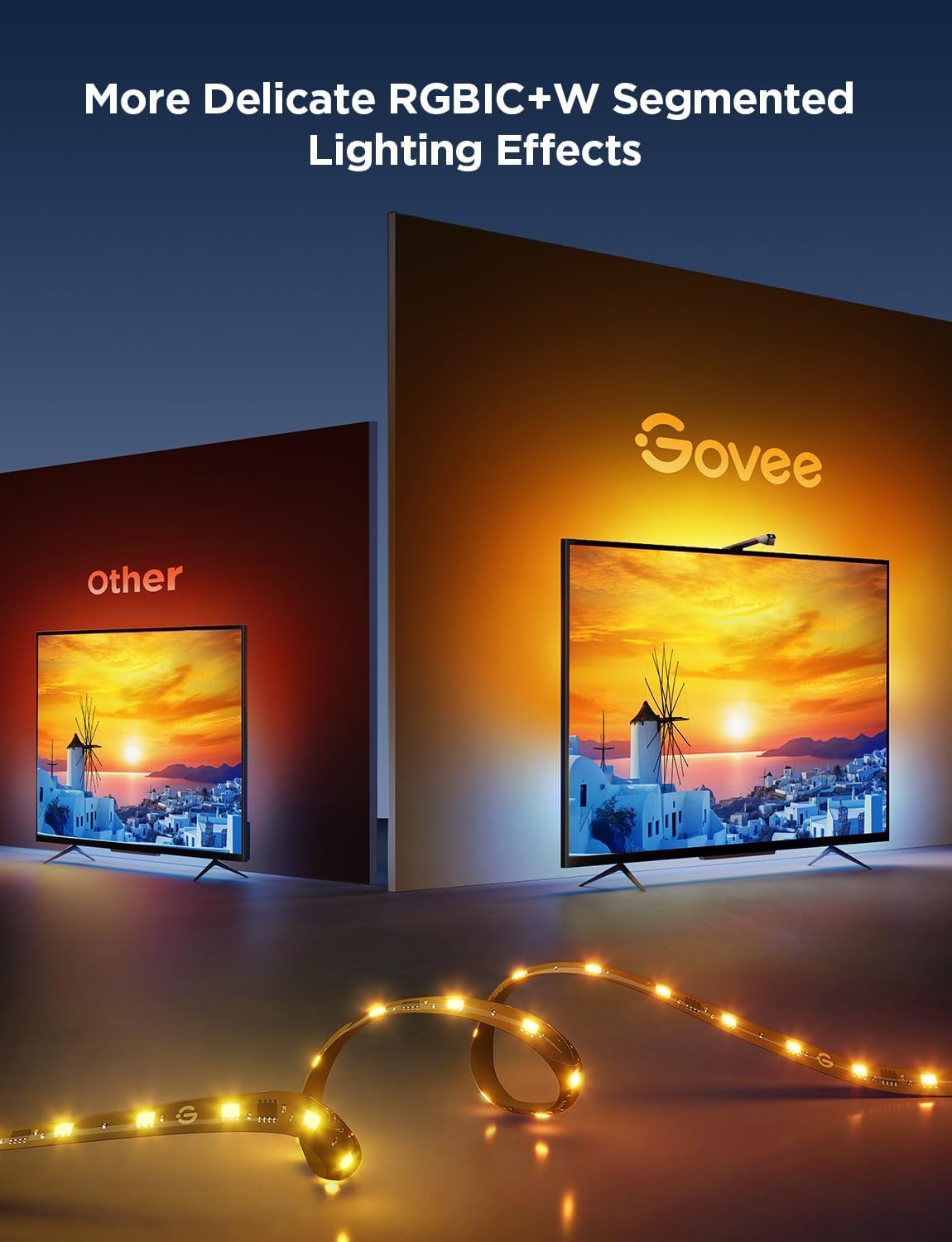 Govee TV Backlight 3 Lite - Fish-Eye Correction Function Sync RGBICW Wi-Fi TV LED Backlight with Camera